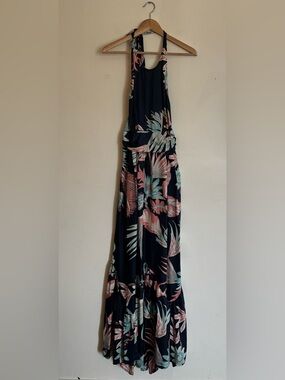 Bajanan 100% Silk Floral Halter Maxi Dress Size Small